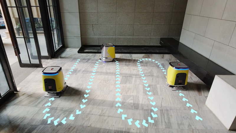 Robot vệ sinh Pudu CC1 làm sạch tự động trong tòa nhà văn phòng