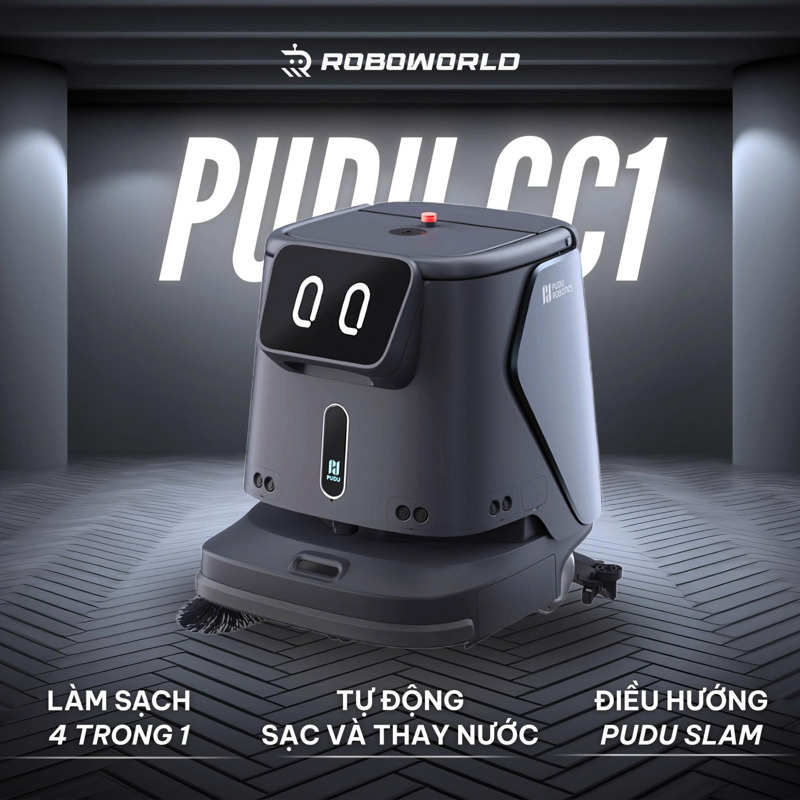 Pudu CC1 - robot vệ sinh đa chức năng quét, hút, chà, lau, phù hợp không gian thương mại và dịch vụ indoor quy mô lớn