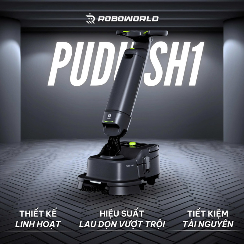 Pudu SH1 - robot chà lau sàn dạng đứng, tối ưu làm sạch chuyên sâu cho sảnh khách sạn, showroom và khu F&B