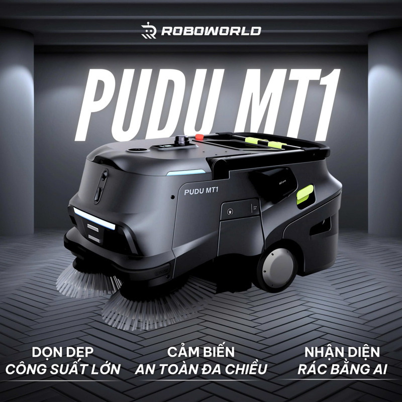Pudu MT1 - robot quét rác công nghiệp hiệu suất cao, đáp ứng nhu cầu vệ sinh liên tục tại nhà máy và kho logistics