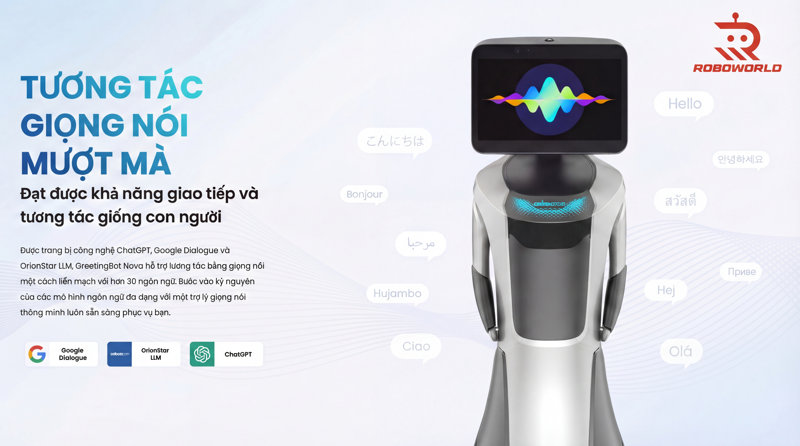 Robot tích hợp mô hình ngôn ngữ lớn như ChatGPT, hỗ trợ hội thoại tự nhiên, đa ngôn ngữ