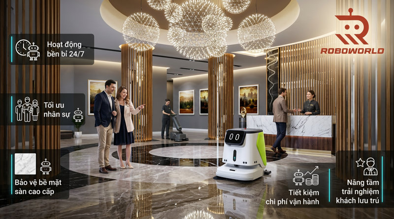 Lợi ích vượt trội khi trang bị Robot lau dọn Pudu cho khách sạn