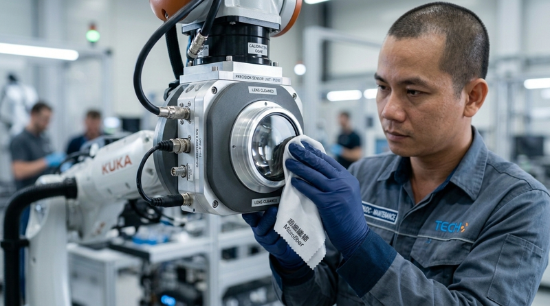Làm sạch cảm biến và camera bằng vải chuyên dụng để đảm bảo độ chính xác trong quá trình nhận diện và điều hướng