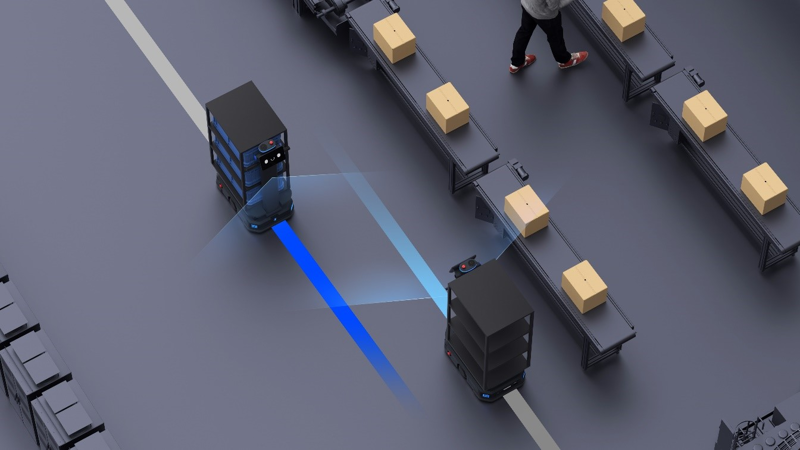 Robot AMR sử dụng LiDAR để tự định vị, điều hướng linh hoạt và đảm bảo an toàn trong môi trường kho vận phức tạp