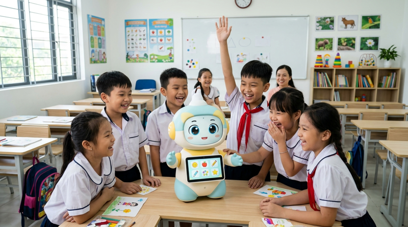 Robot tạo môi trường học tập sinh động, giúp học sinh hứng thú hơn và tăng khả năng ghi nhớ kiến thức