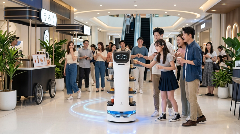 Robot phục vụ BellaBot hỗ trợ quảng bá sản phẩm trong trung tâm thương mại