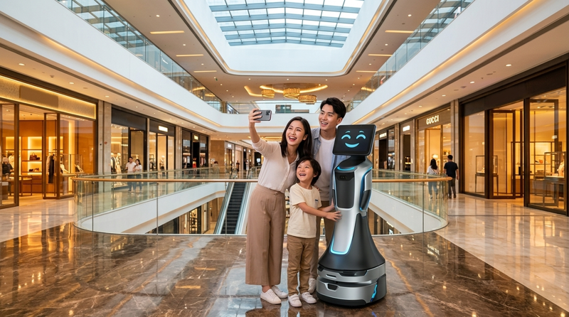 Robot GreetingNova giúp tạo điểm nhấn công nghệ hiện đại, thu hút khách tham quan và tăng tương tác tại trung tâm thương mại