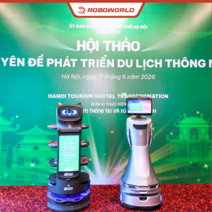 Bộ đôi robot BellaBot Pro và Nova GreetingBot của Roboworld tại Hội thảo Phát triển Du lịch Thông minh Hà Nội 2026