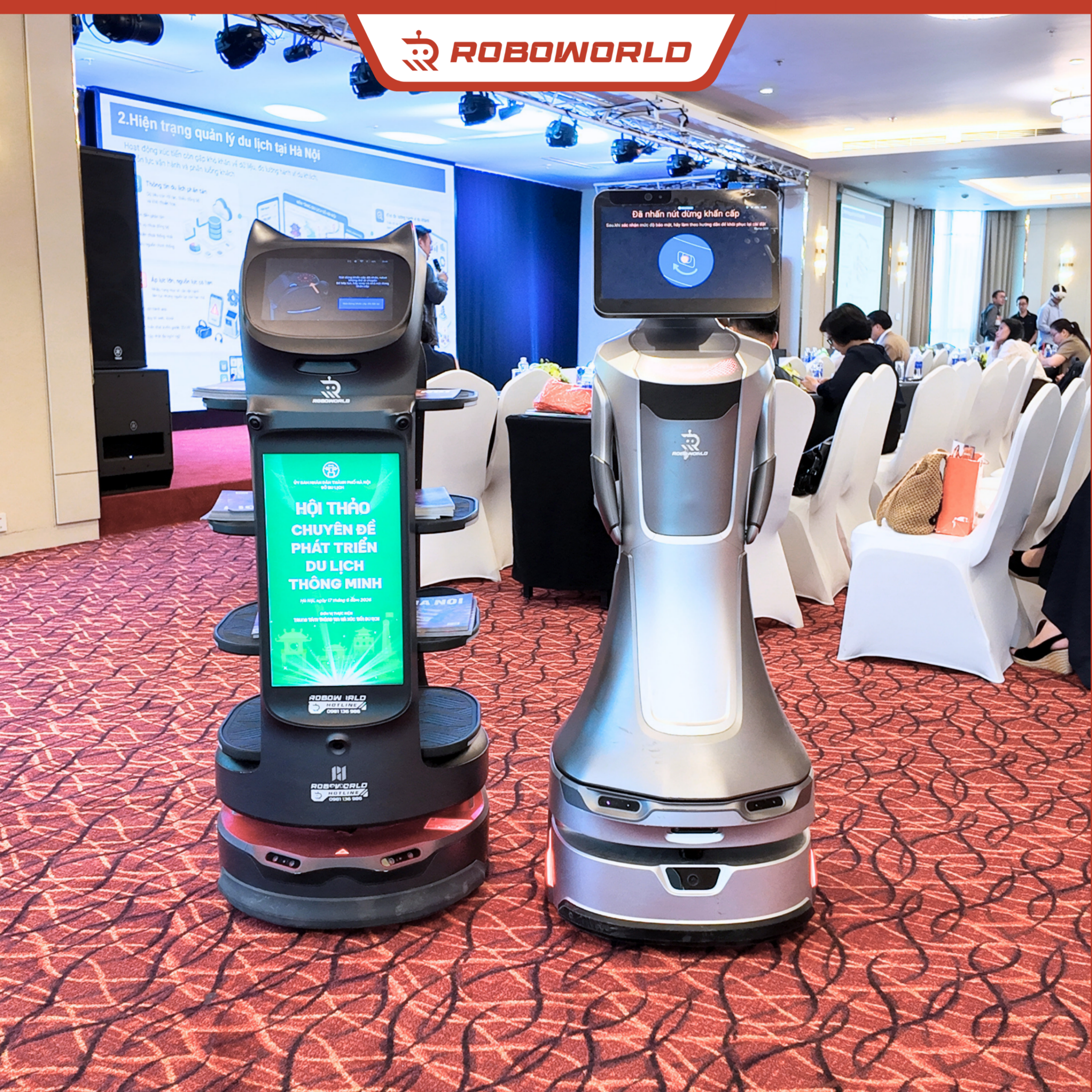 Bộ robot AI cho trung tâm thương mại gồm lễ tân, phục vụ và quảng cáo