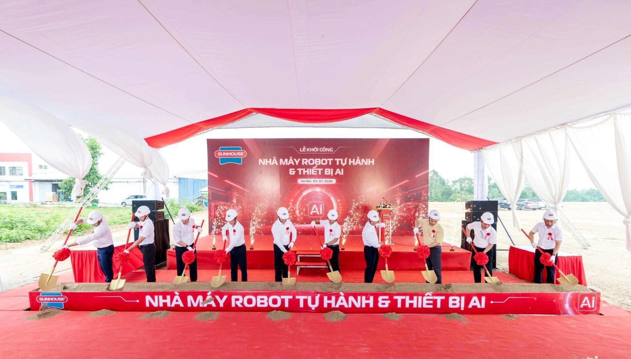 Lễ khởi công nhà máy robot tự hành và thiết bị AI Sunhouse tại Hòa Lạc ngày 3/7/2026