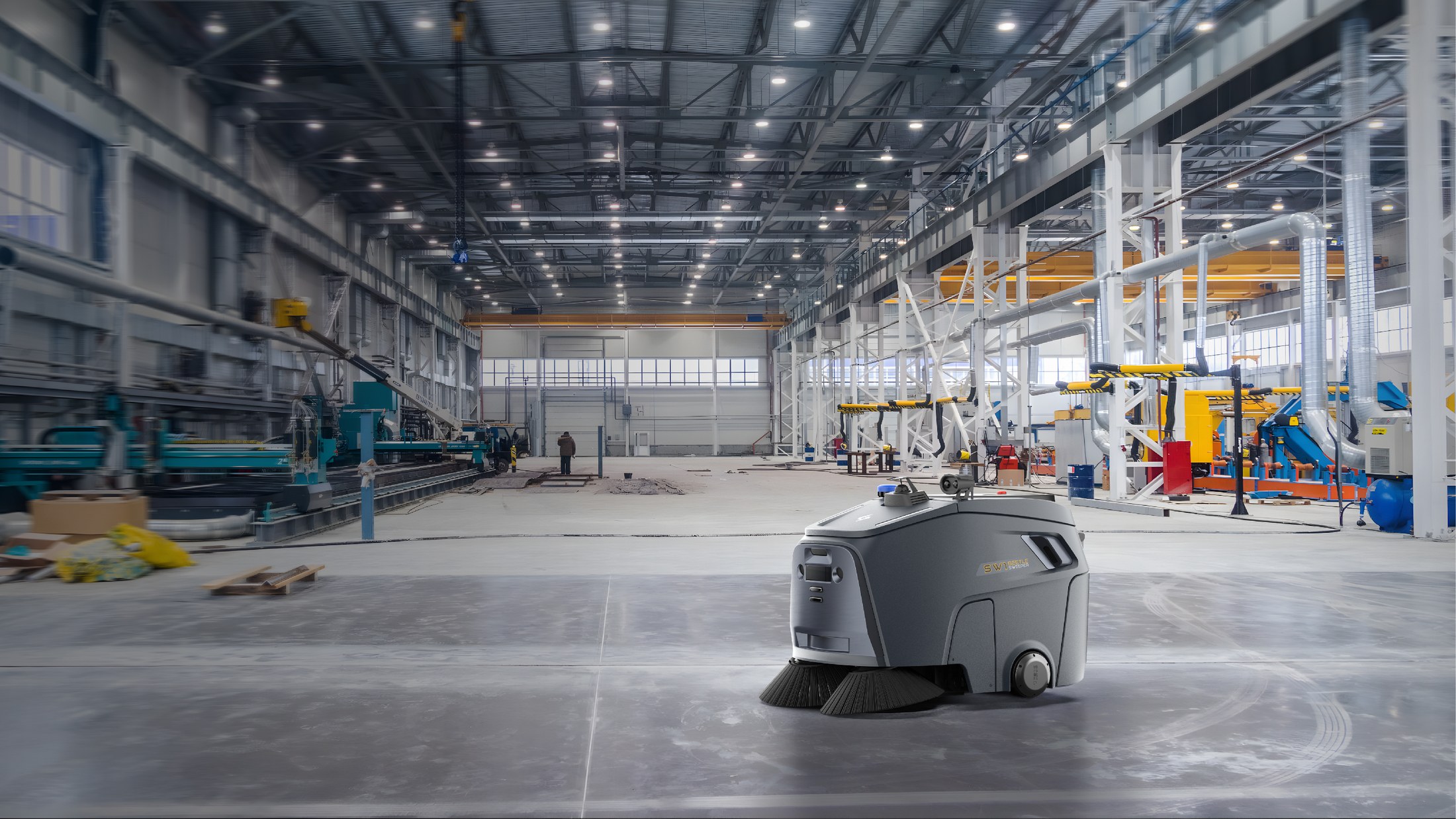 Robot Beetle quét rác công nghiệp trong nhà xưởng sản xuất diện tích lớn