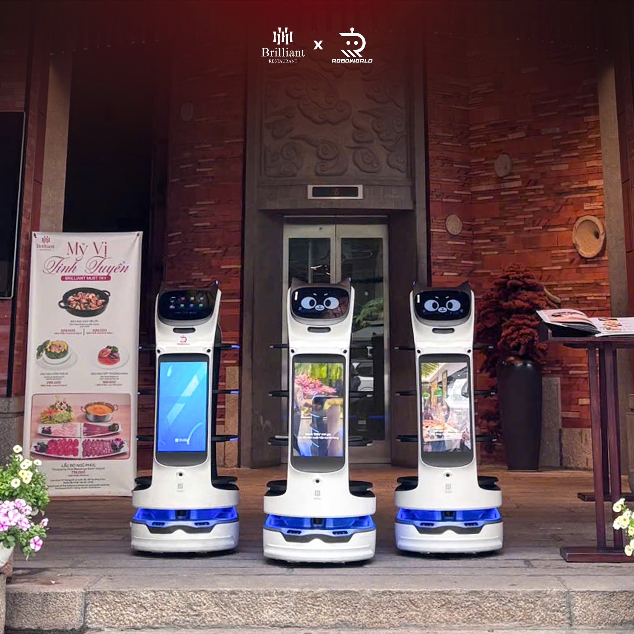 ROBOWORLD bàn giao 3 robot Pudu BellaBot Pro cho nhà hàng Brilliant Đà Nẵng