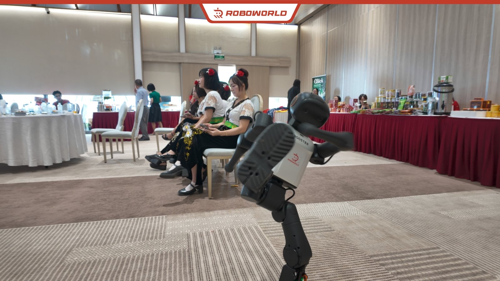 Robot hình người Booster K1 của Roboworld trình diễn sút bóng tại Gala họ Lê Hà Nội