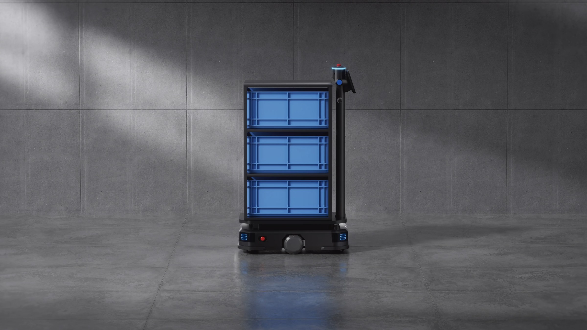 Robot vận chuyển nhiều tầng khay chở linh kiện trong nhà máy
