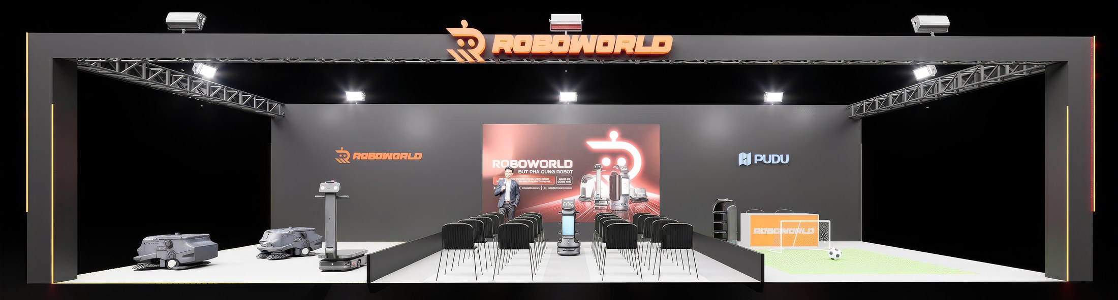 Phối cảnh gian hàng Roboworld - Gian 17, Sảnh 2, Tuần lễ Công nghiệp Công nghệ Việt Nam 2026