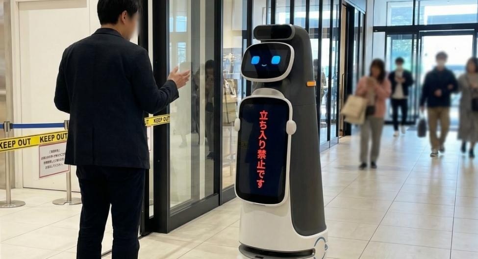Robot an ninh tại sảnh tòa nhà văn phòng ở Nhật Bản trong dự án của SoftBank